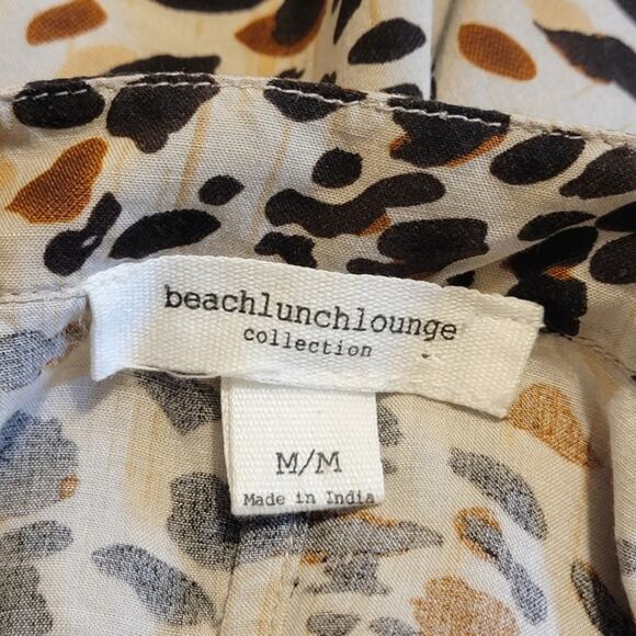Beachlunchlounge Leopard V Neck Shirt Long Sleeve Button Down Tie Waist Chic M - Picture 9 of 11